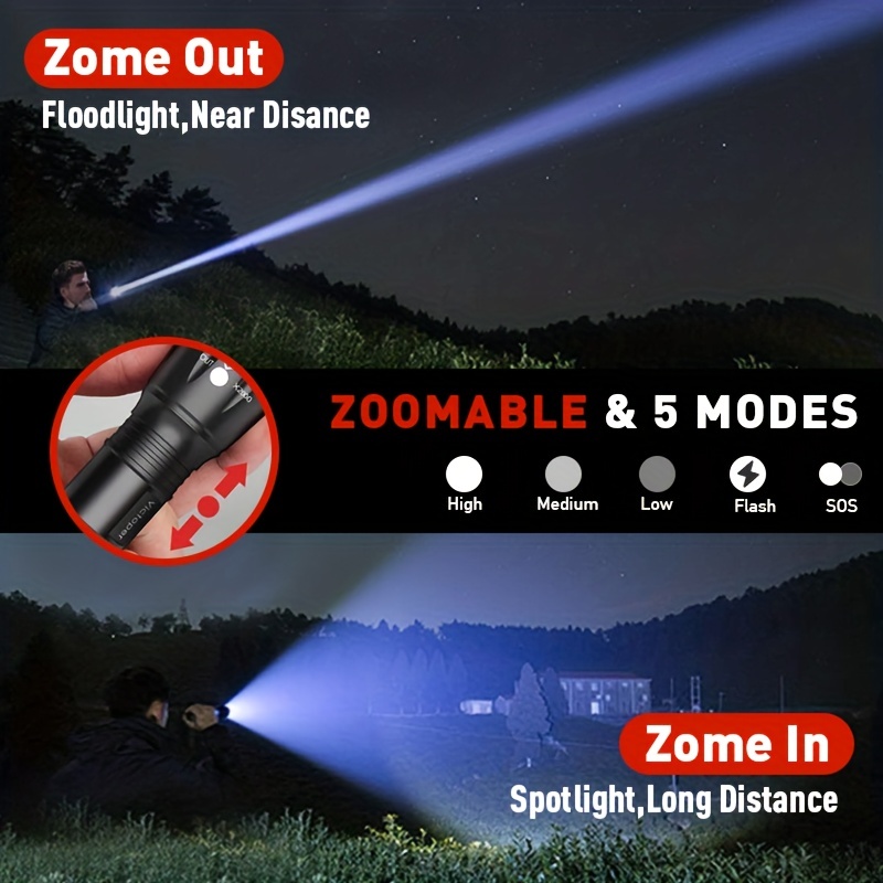 Lampe de poche LED ultra lumineuse 6 en 1 Mini lampe de poche pour camping,  randonnée, promenade, extérieur, urgences