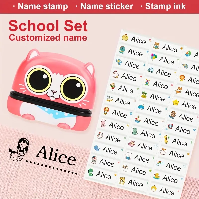 School Set( Cat Stamp And Stickers)custom Name Seals - Temu