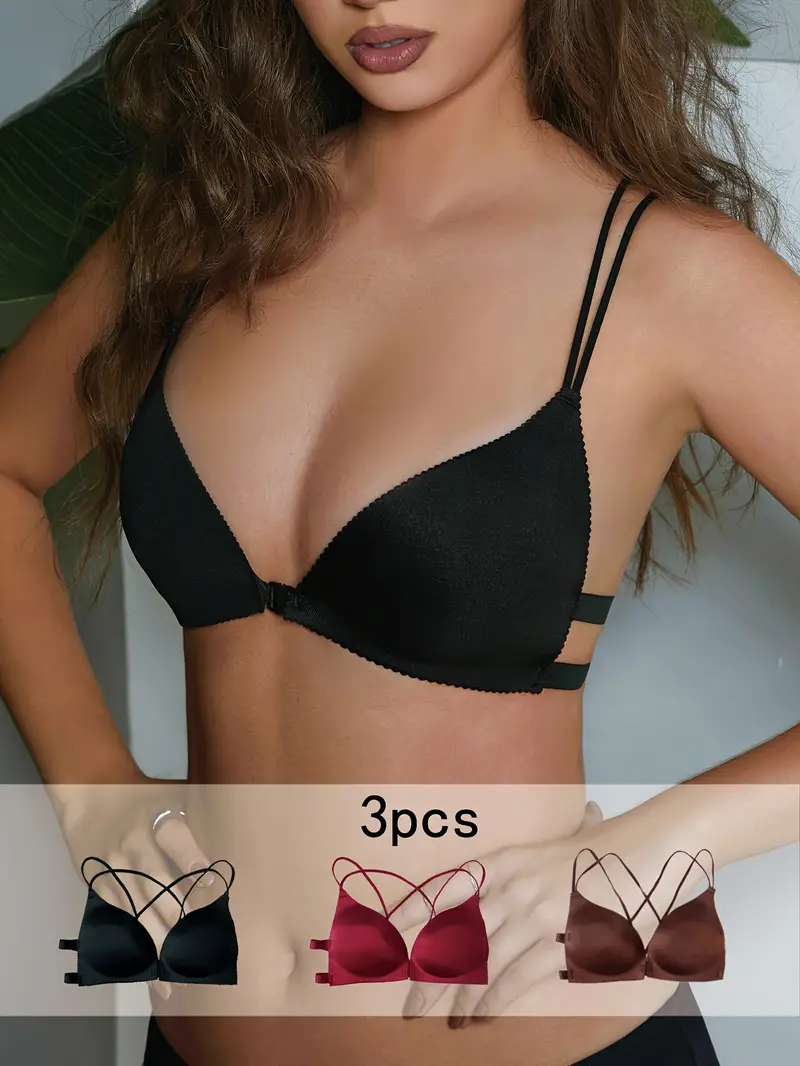 Solid Wireless Bras Breathable Front Buckle Push Double - Temu