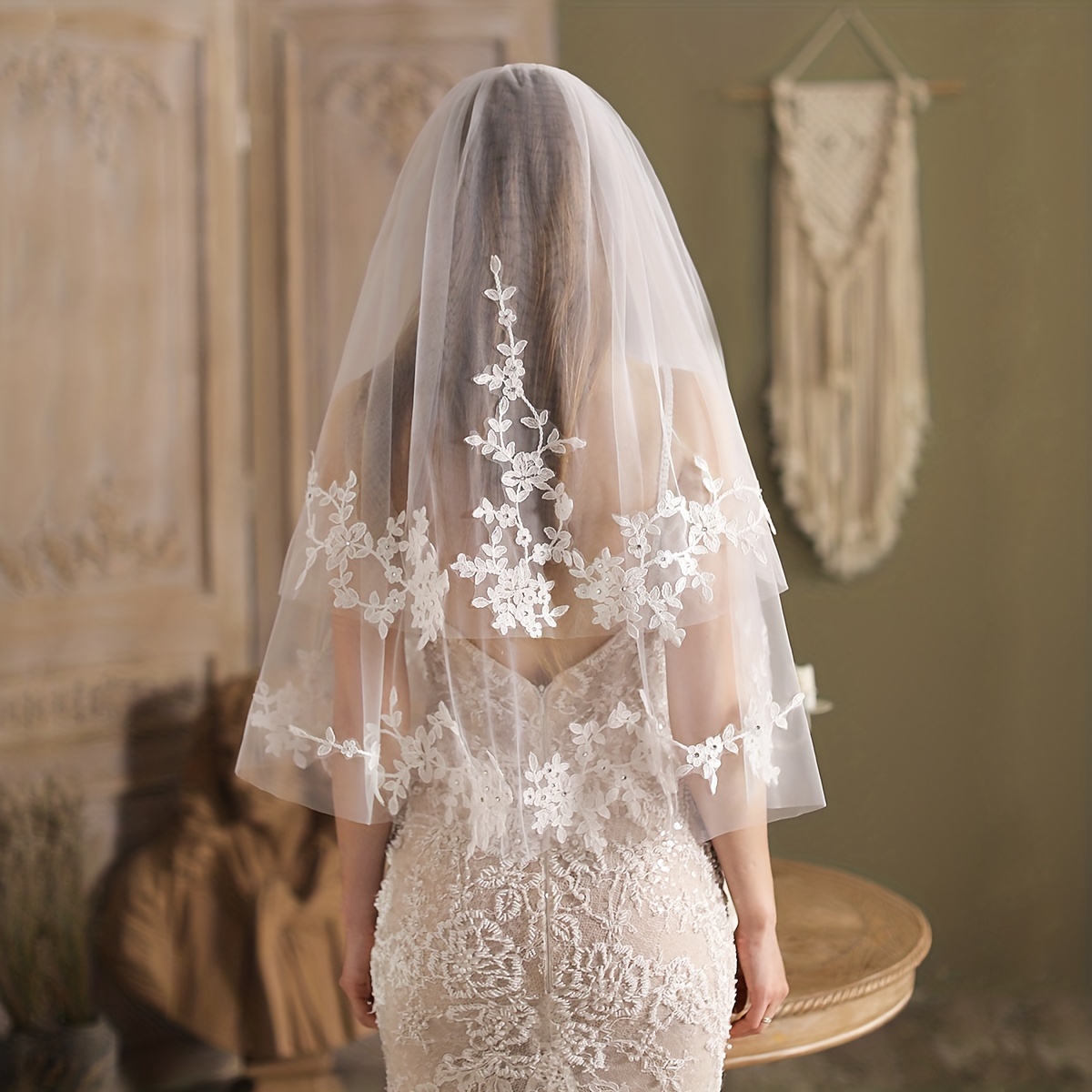 Bridal Veil With Blusher Two Layer Lace Short Bridal Veils - Temu