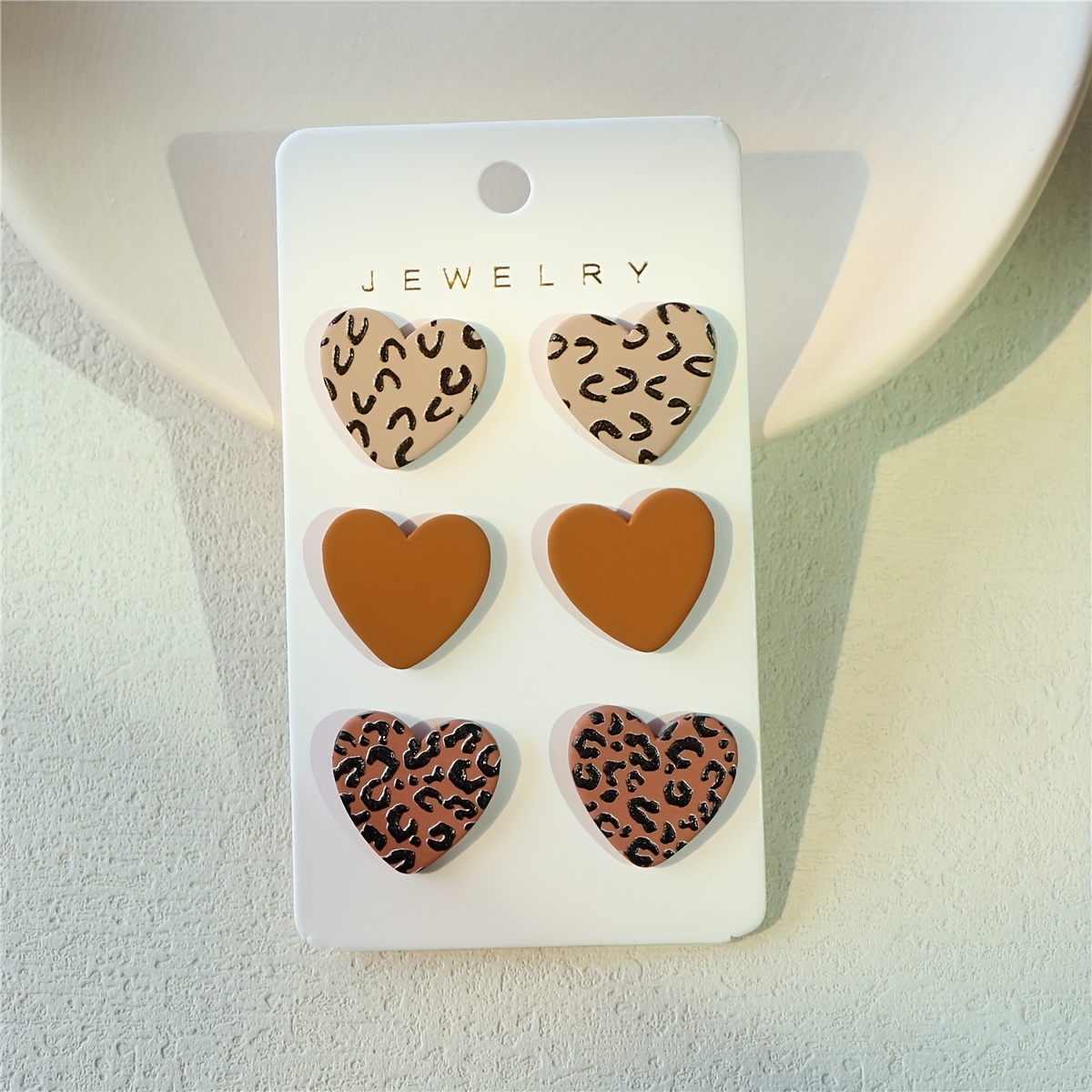 

3 Pairs/ Set Heart Shape Leopard Pattern Stud Earrings Retro Bohemian Style Acrylic Jewelry Creative Gift For Lovers Valenitne's Day