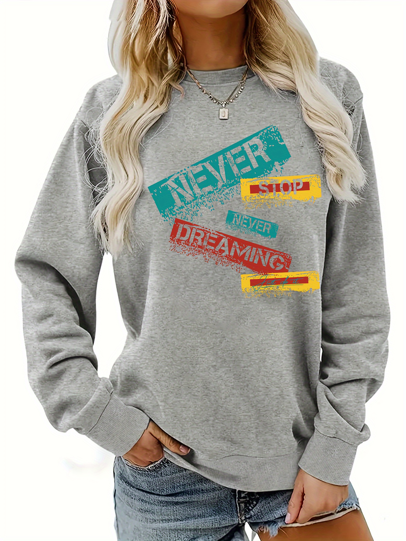 Letter Print Sweatshirt Casual Long Sleeve Crew Neck - Temu Canada