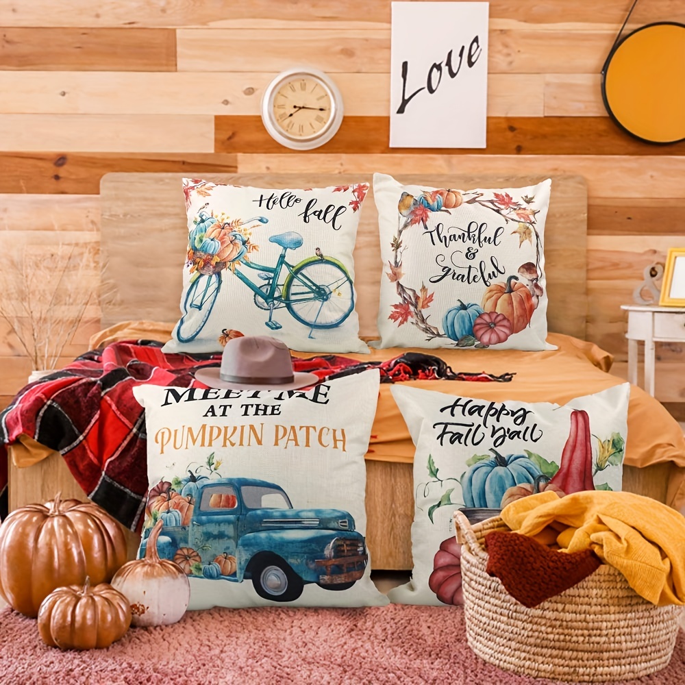 Fall Decor Pillow Covers 18x18 Set of 4 Pumpkin Truck Farmhouse