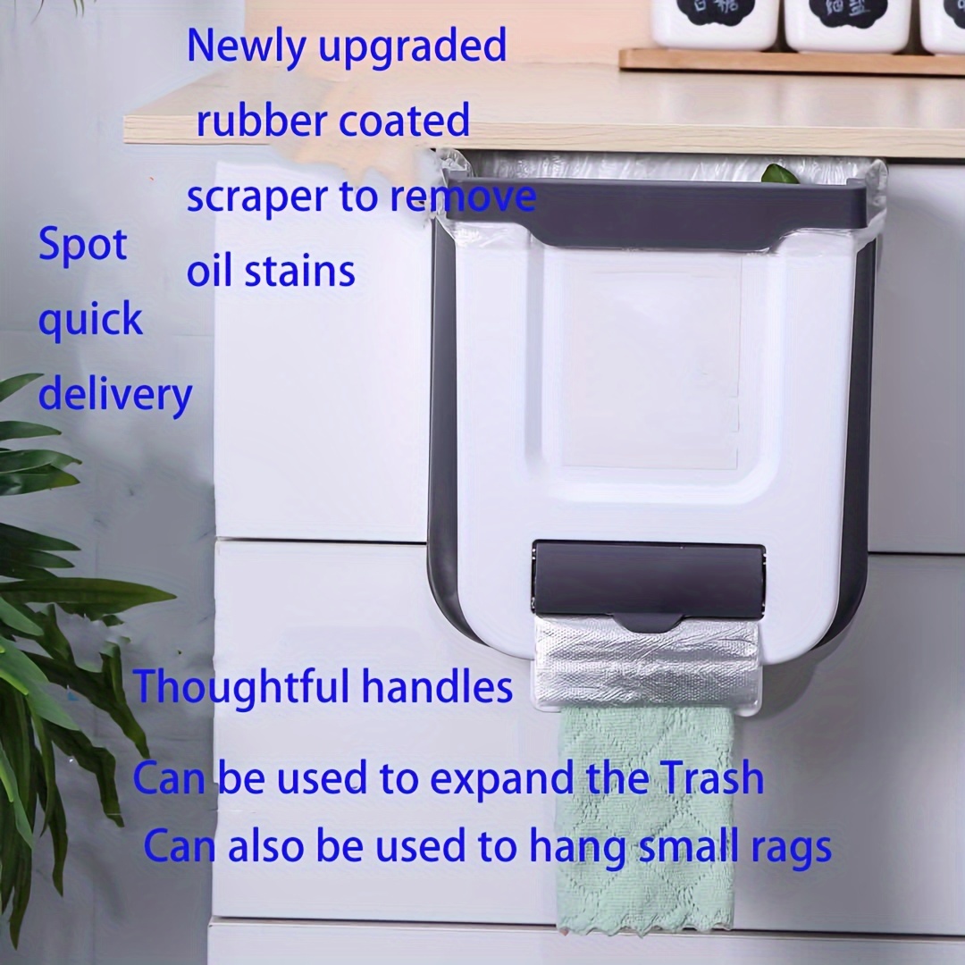 SheMarie Hanging Collapsible Trash Can - 9L Wall Mounted Foldable Waste Bin  for Kitchen Cabinet Door - Quickly Clean Counter, Sink, Bathroom - RV