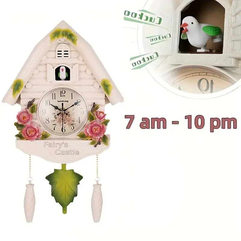 KEYPOWER - Reloj de pared de cuco, sonidos naturales de pájaros o llamada  de cuco, péndulo de reloj con diseño, casa de pájaros, arte de pared para