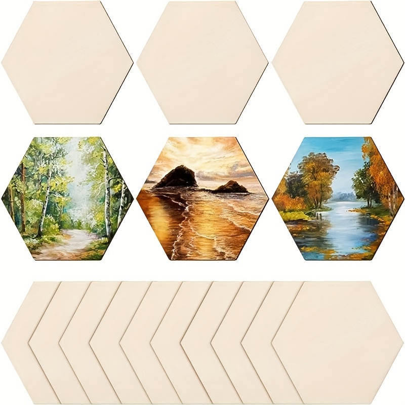 

30pcs Wooden Pieces Hexagon Wood Shape Beech Wood For Diy Arts Craft Project Ready To Paint Or Decorate
