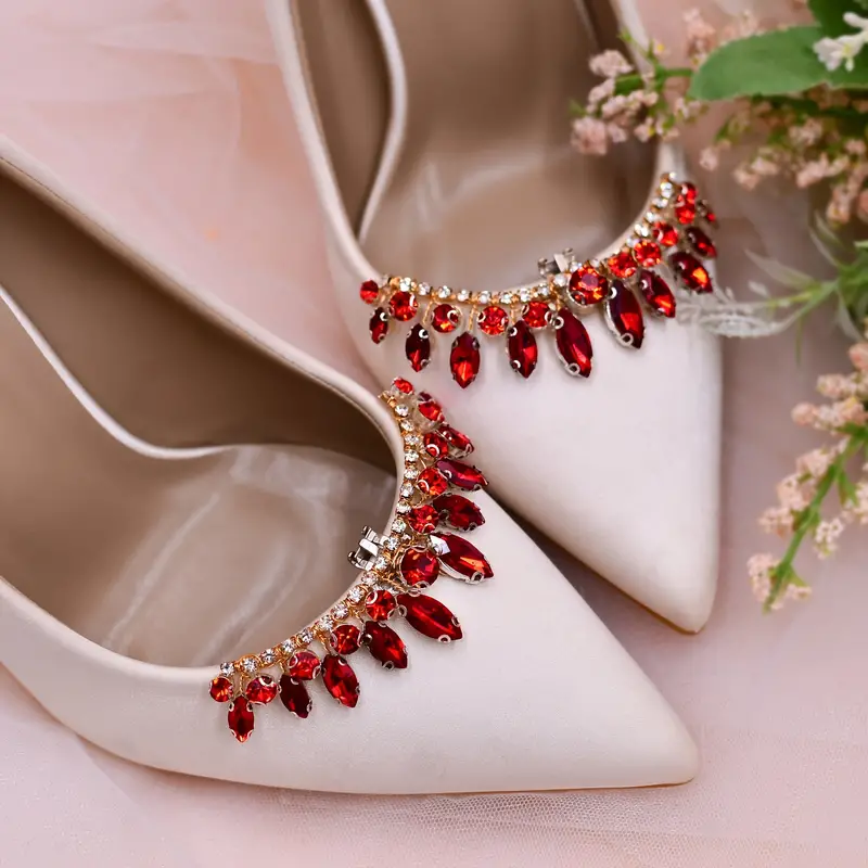 Red/silver Rhinestones Design Detachable Shoe Buckles For - Temu