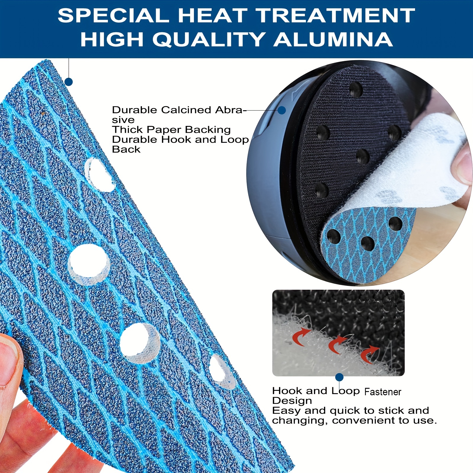 70pcs Diamond Shape 12.7cm Sanding Disc Assorted 8 Hole Hook and Loop