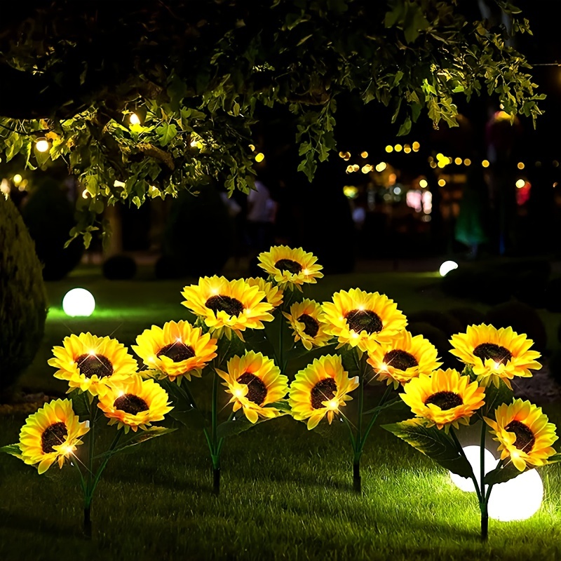 3 Pack Solar Outdoor Flower Lights Decorative Garden Sunflower Light Waterproof Stake Lights for Outdoor Patio