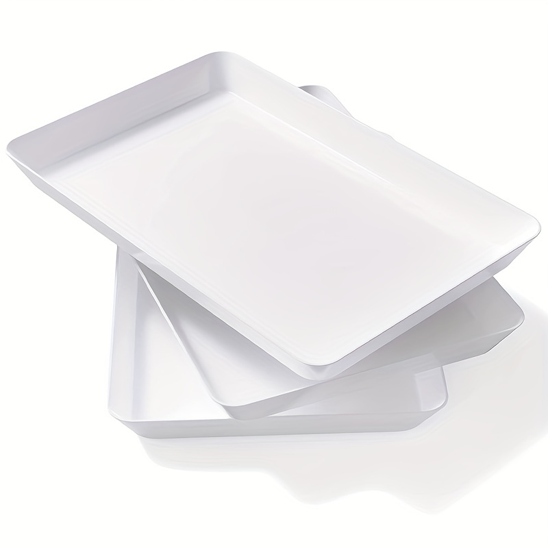 4 bandejas rectangulares de plástico blanco, bandeja de plástico resistente  de 12 x 18 pulgadas, bandeja de alimentos, bandejas decorativas para