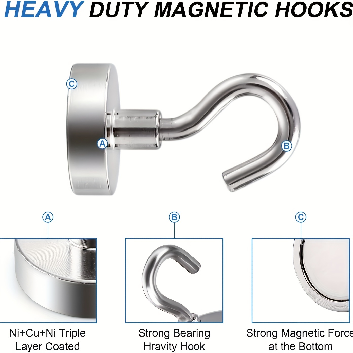 JD Fresh 10 Peices Strong Neodymium Magnet Hooks for Hanging