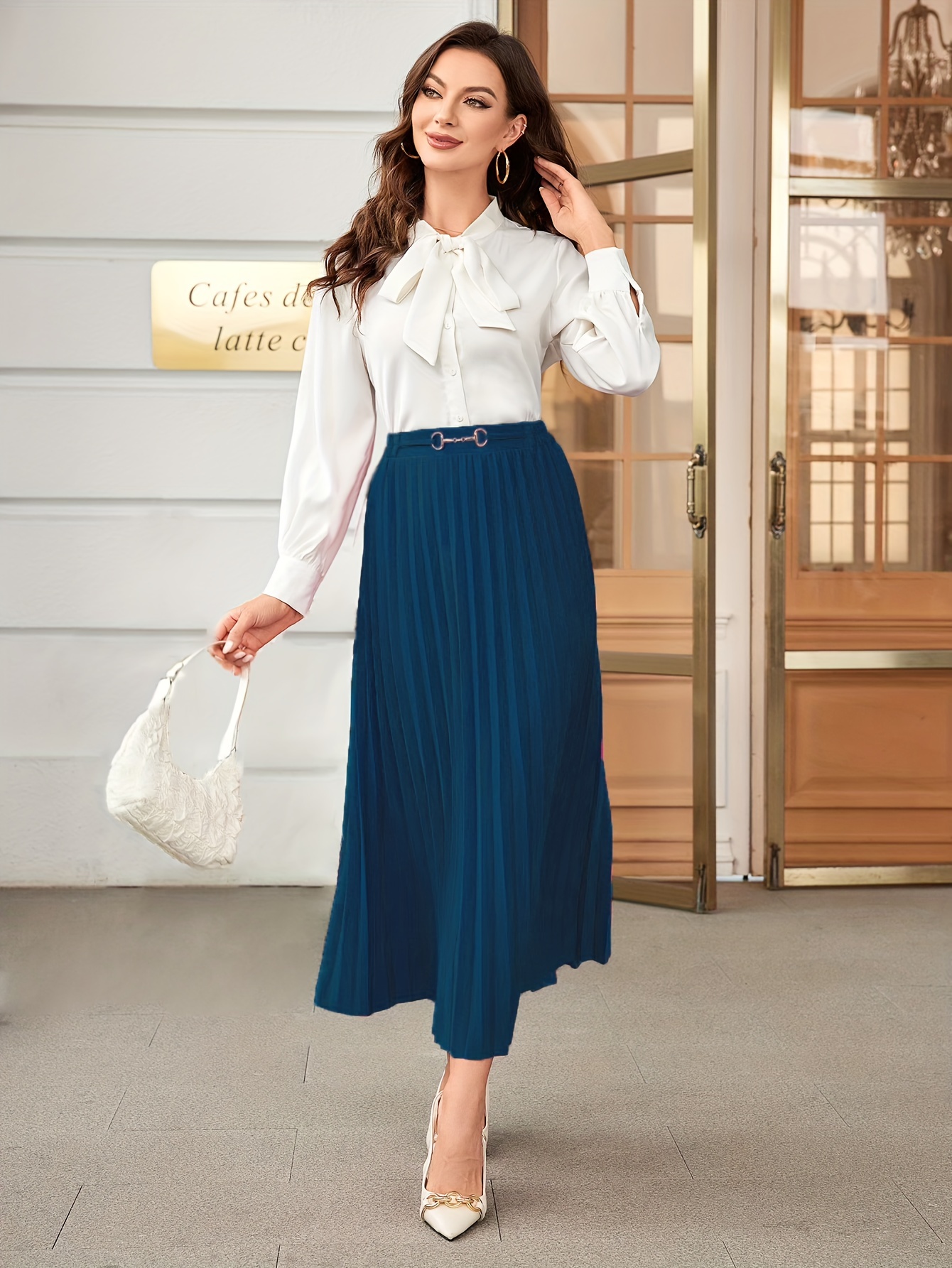 Navy blue high waisted pleated 2025 skirt