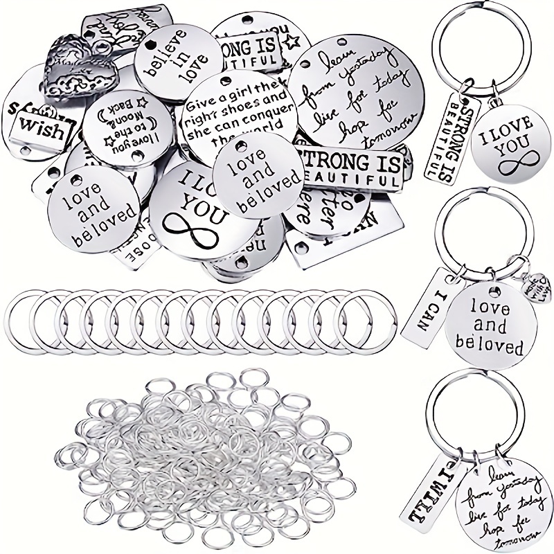 350Pcs Motivational Keychain Accessories Set with 50 Engraved Inspirational  Words Charms 50 Leather Keychain Tassels 50 Keyring with Chain 200 Open  Jump Rings for Keychain Making DIY Crafting