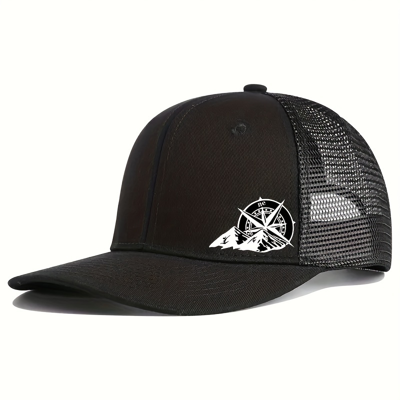 All Black Sports Map Print Baseball Baseball Hat, Dad Hats, Men's Lightweight 1pc unisex Sunshade Breathable Mesh Trendy Pattern Baseball Temu