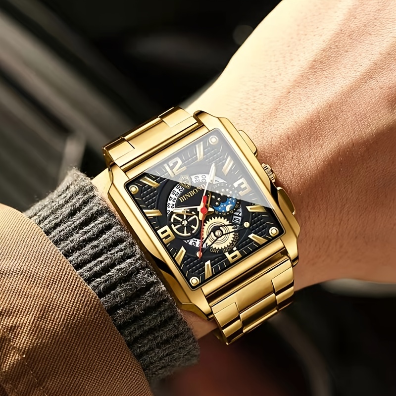 mens vintage square waterproof luminous multifunctional sports watch 5