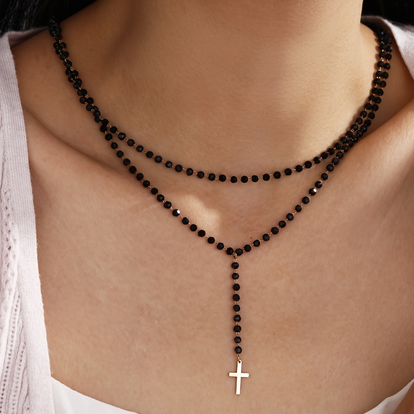 

Gothic Stainless Steel Cross Charm Necklace Suitable For Women's Daily Accessories