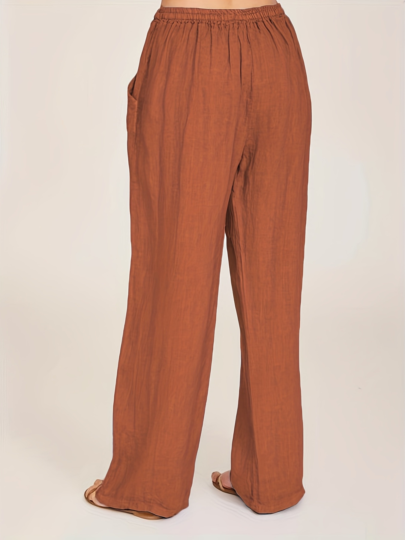 Hongsui Women's Cotton Linen Palazzo Pants Drawstring Waist Wide Leg Loose  Trousers with Pockets Orange at  Women's Clothing store