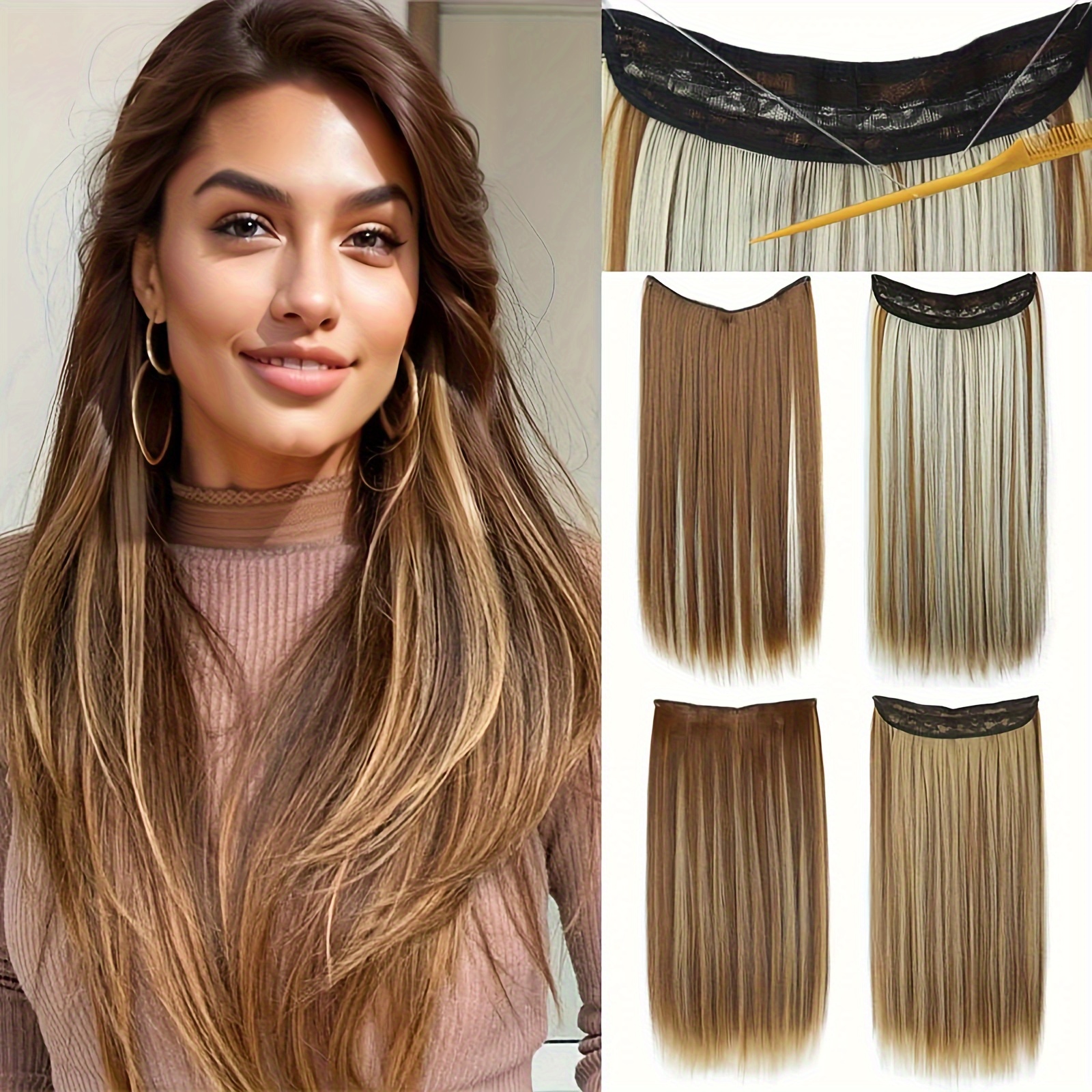 SHCKE Secret Hair Extensions 20 Inch Invisible Dirty Blonde Hair Extension  Hidden Curly Hair Extensions with Transparent Wire Removable Secure Clips