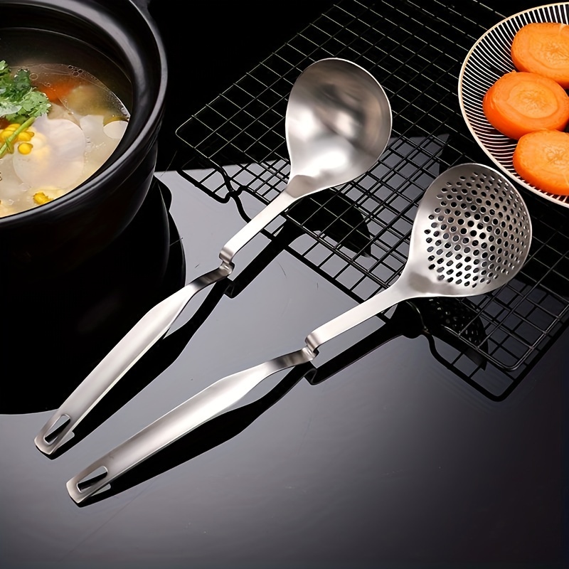 4 Pcs Soup Ladle Slotted Spoon Stainless Steel Hot Pot Serving Spoon with  Hook Cookware Utensil for Home Restaurant Kitchen