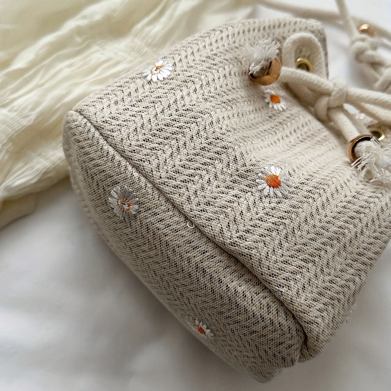 Embroidery Bag Straw Woven Bag Small Messenger Bag Drawstring