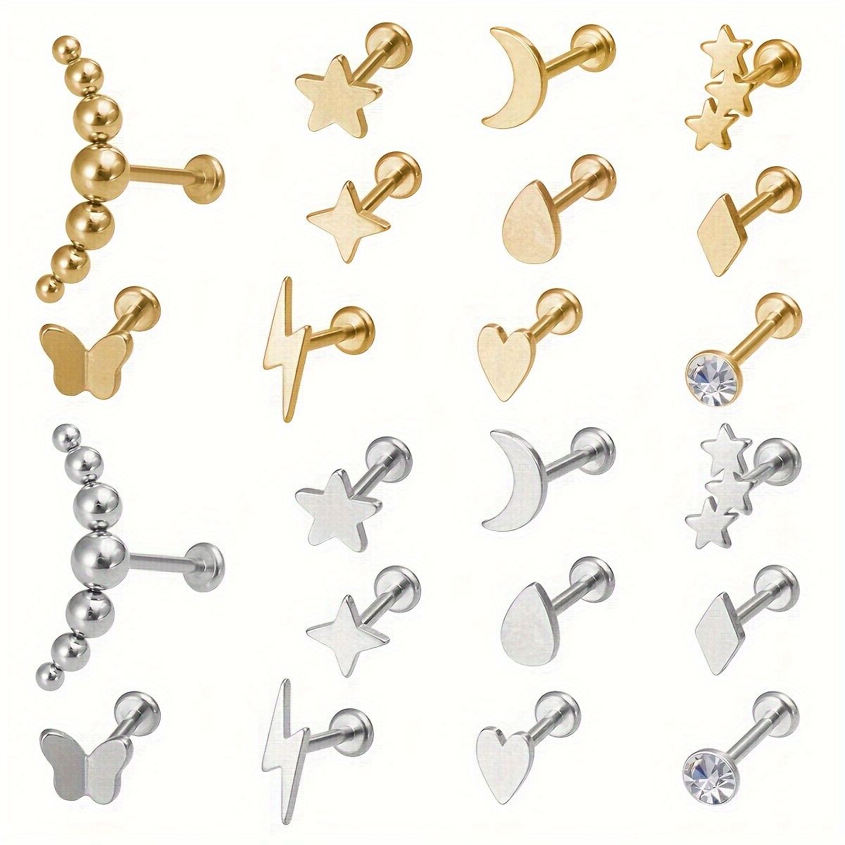 Hypoallergenic Screw Back Stud Earrings for Girls Women Studs Dangling Earrings Rainbow Flower Heart Screw Back Earrings Cartilage Earring Daith