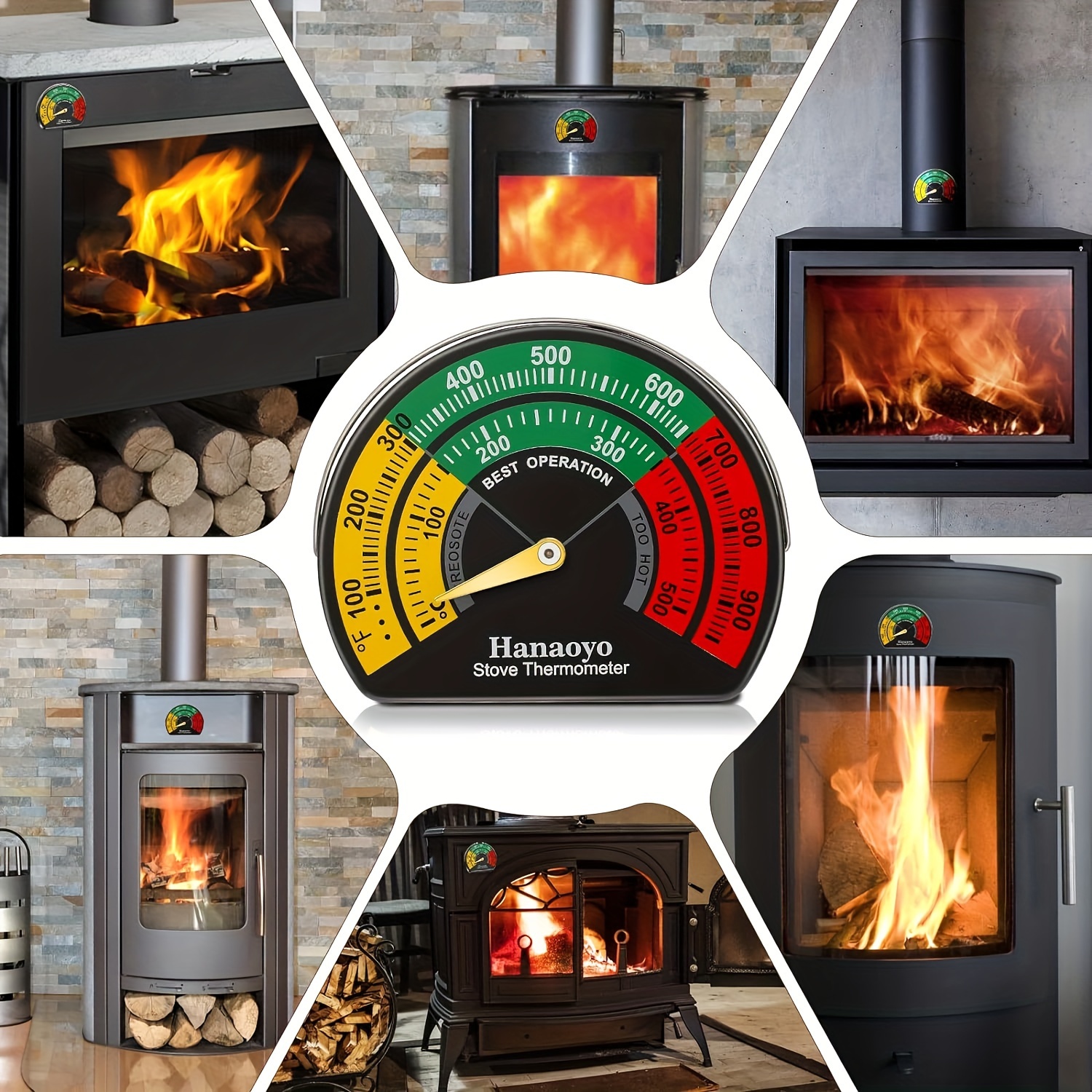 Magnetic Stove Thermometer Wood Burning Stoves Top Temperature Meter Stove  Flue Pipe Thermometer Fireplace Accessories for Protecting Stove Fan (1