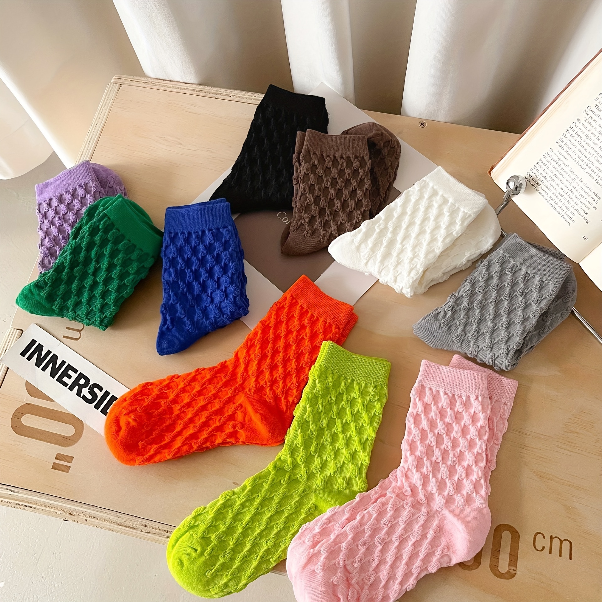 Textured Crew Socks, Solid Color Sporty Mid Tube Socks, Comfort Socks For  Women - Temu