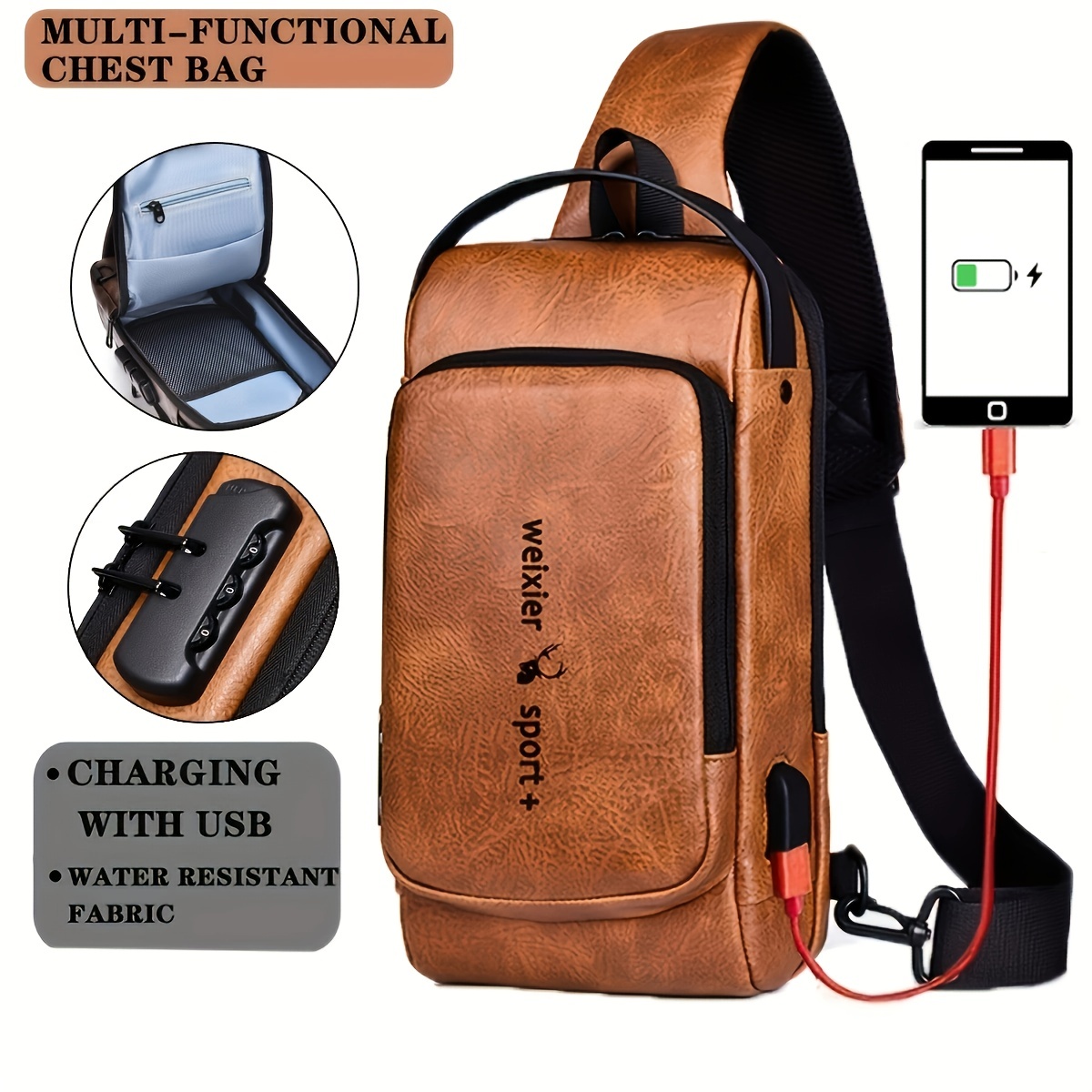 Male Shoulder Bags USB Charging Crossbody Bags Men Anti Theft Chest Bag  School Summer Short Trip Messengers Bag