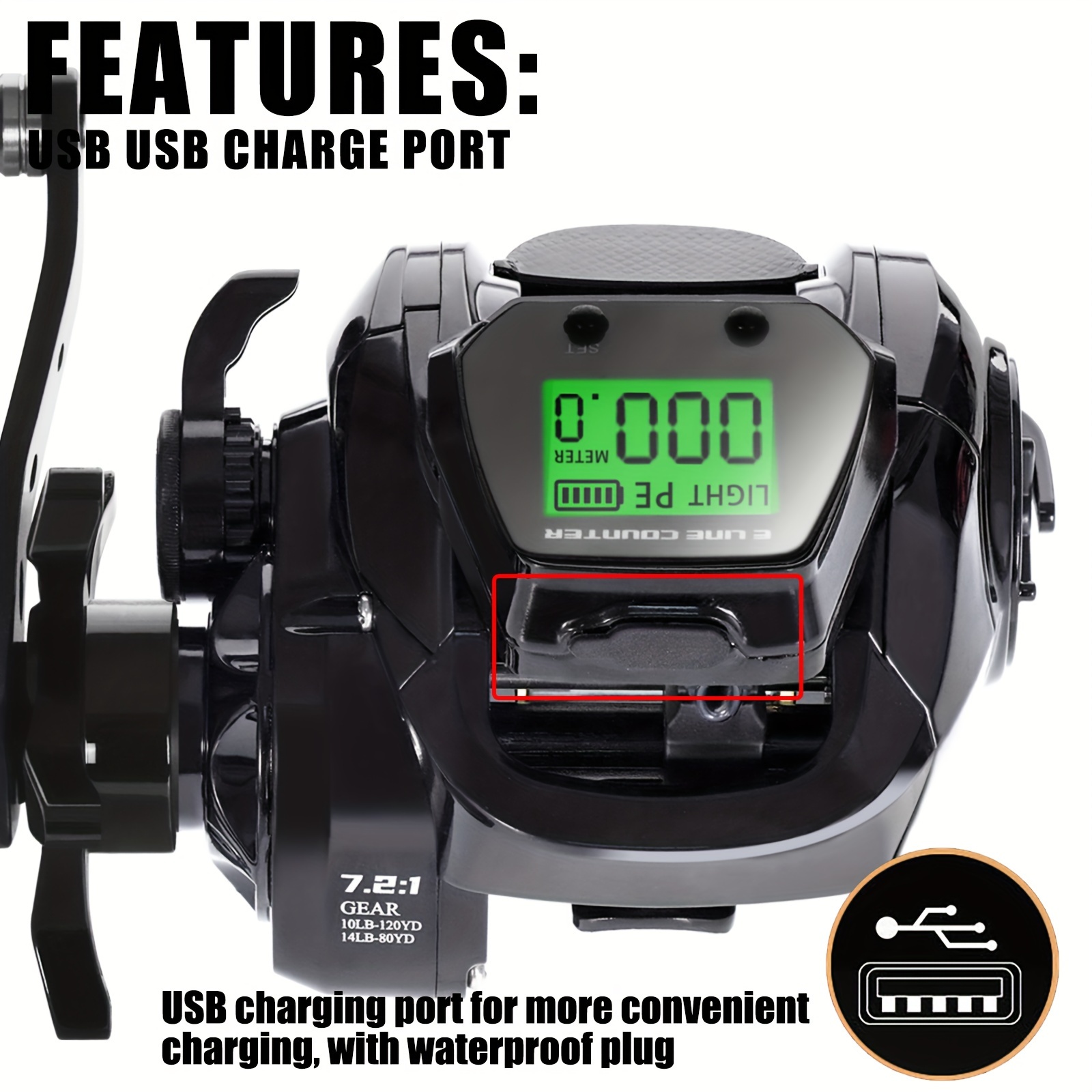 Usb Charging Electronic Fishing Reel Max Drag 7.2 Gear Ratio - Temu