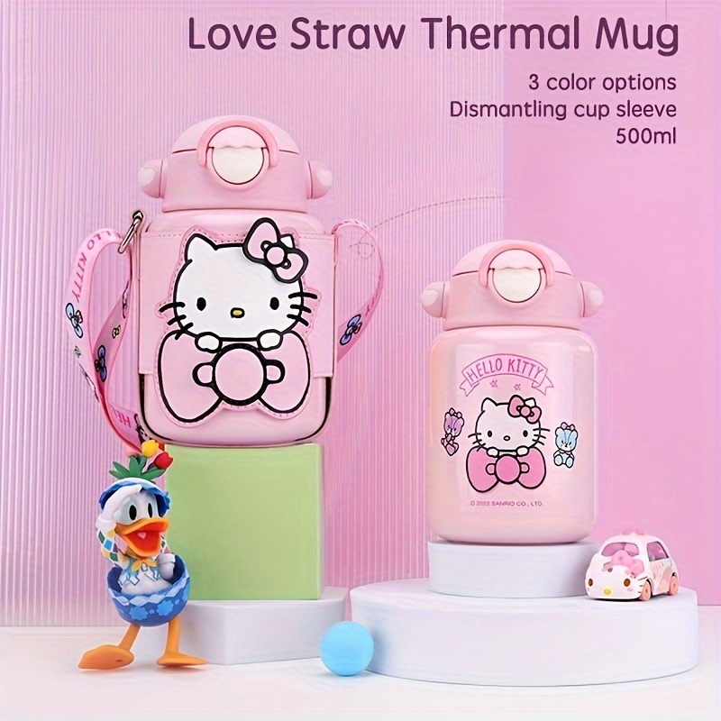 Hello Kitty Thermos Insulated Kids Water Bottle Pink Silver Sanrio