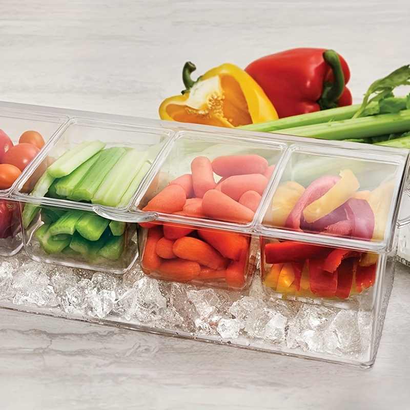 Large Clear Condiment Server Organizer On Ice With Containers And Lid