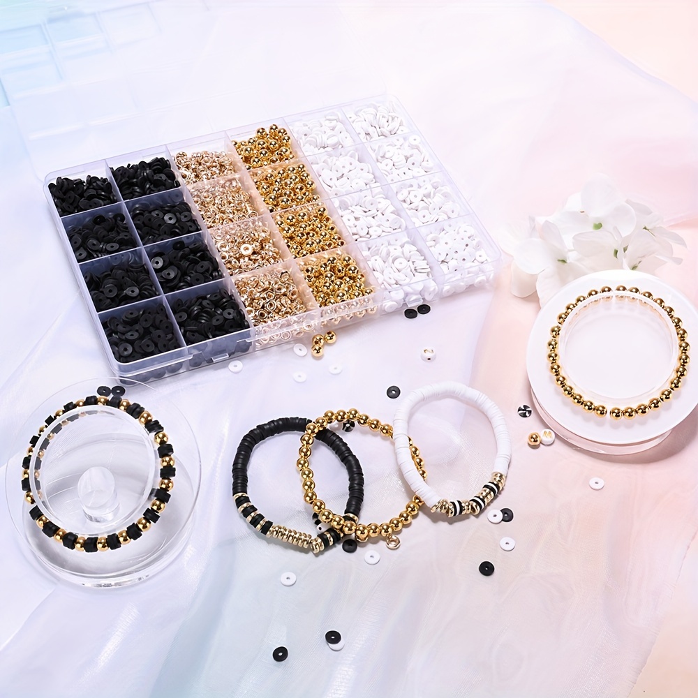 Boho Style Clay Beads Bracelet Kit Friendship Bracelet Making Kit For Women  Golden Beads Pink White Clay Beads Kit For DIY Jewelry Making