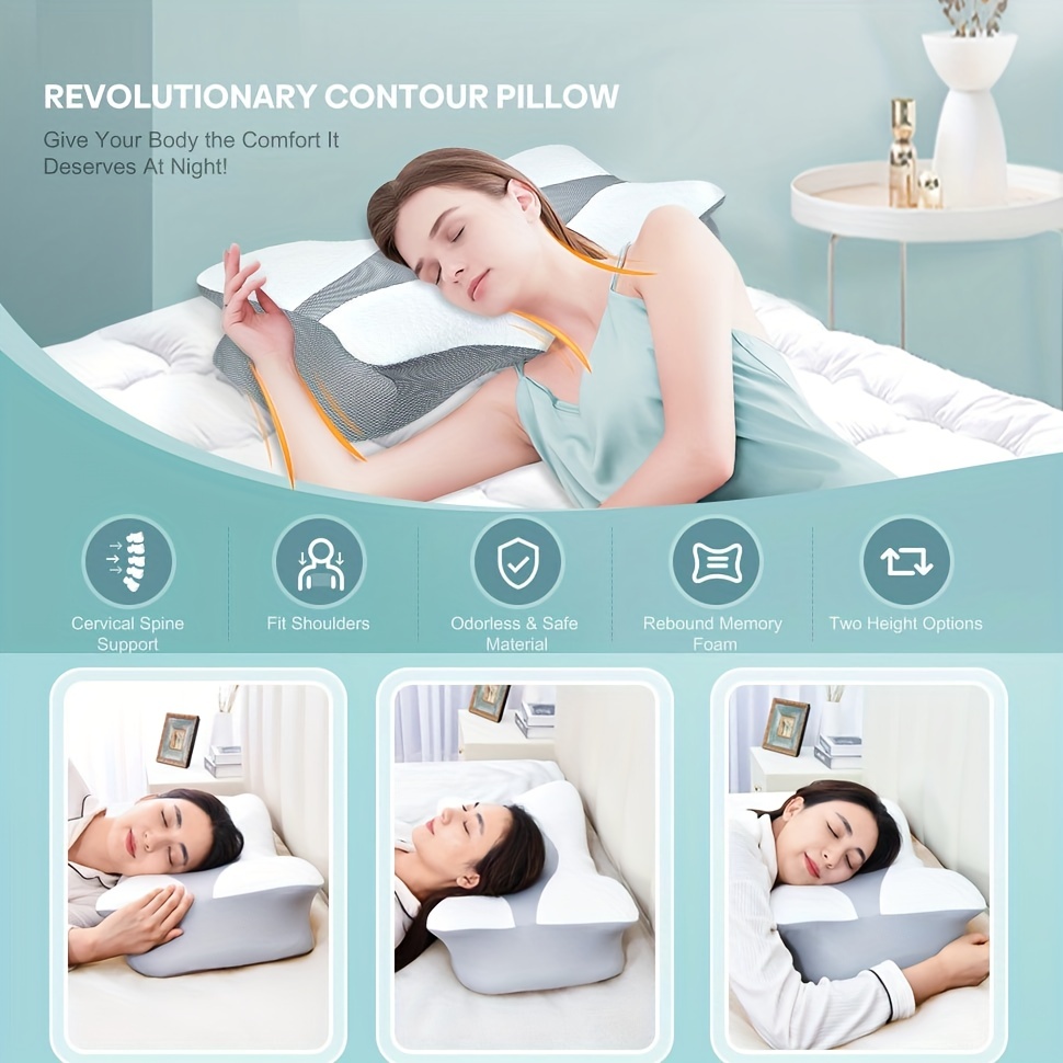 Contour Memory Foam Pillow Side Sleeper Pillow Cervical Pillow for Neck  Pain Gel Pillow,Back and Stomach Sleepers