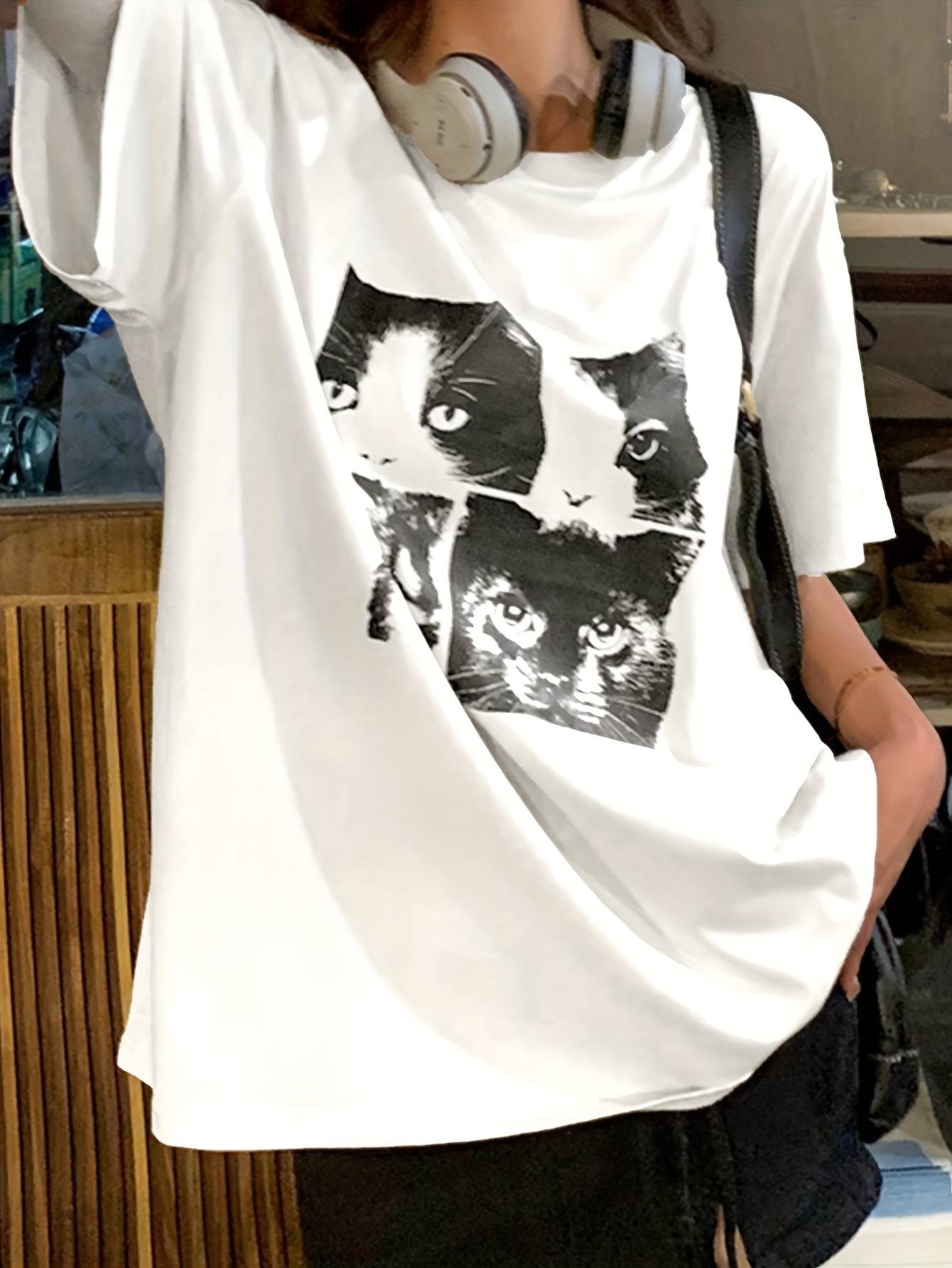 Y2k Cross Floral Print T shirt Crew Neck Long Sleeve T shirt - Temu Canada