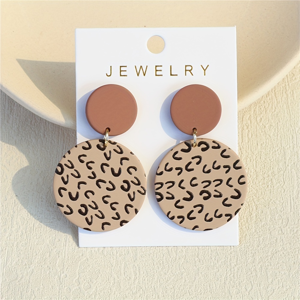 

Leopard Pattern Round Brown Dangle Earrings Retro Boho Minimalist Style Acrylic Jewelry Daily Wear Accessories