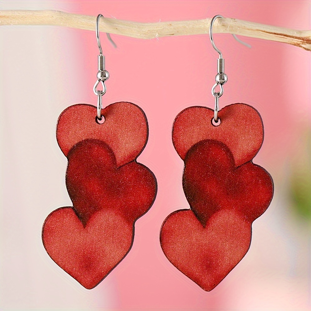 Red Heart Design Long Dangle Earrings Simple Cute Style - Temu