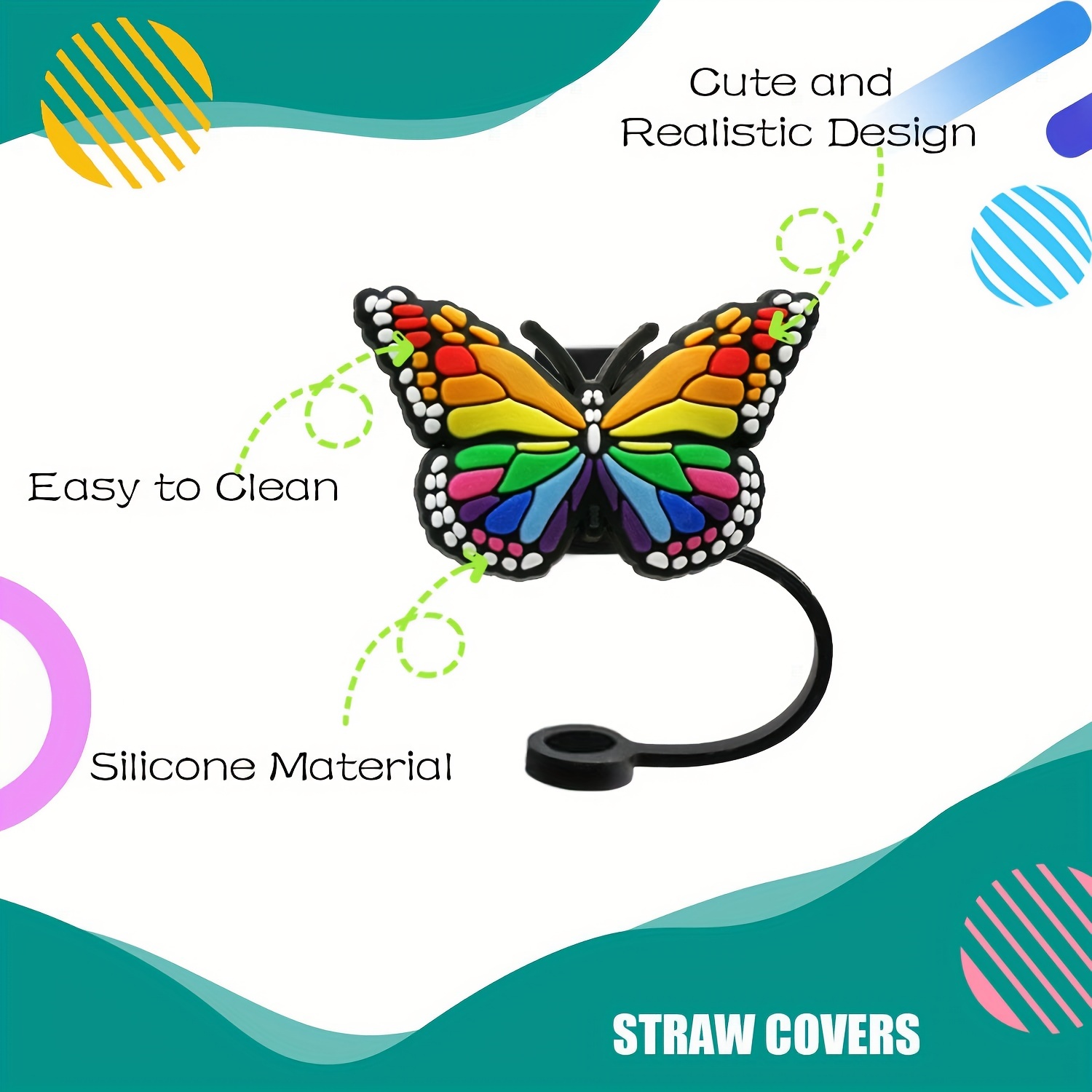 1PCS Butterfly straw cover colorful butterflies butterfly straw toppers  charms straw toppers for tumbers drink cover straw tip