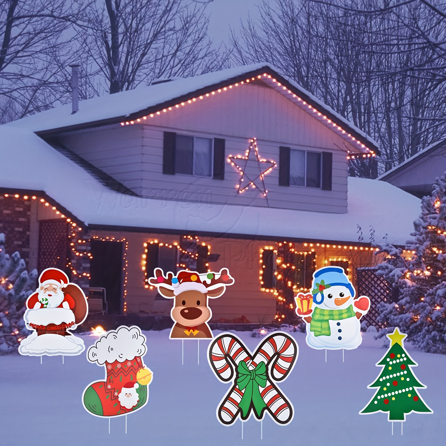 6pcs, Christmas Outdoor Indoor Yard Signs Decorations, Xmas Santa Snowman  Holiday Winter Wonderland Yard Sign Outdoor Lawn Yard Pathway Walkway Decora