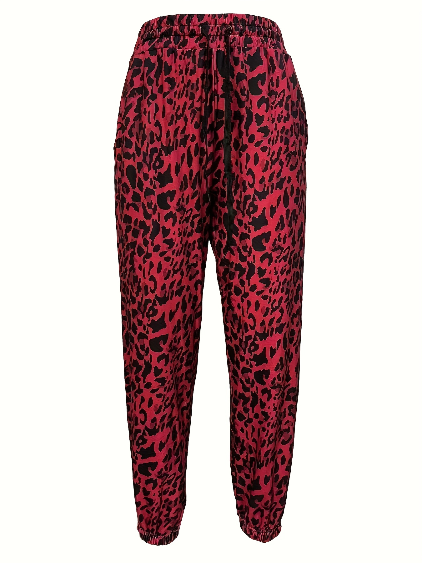 Women Ladies Drawstring Elastic Waist Sweatpants Leopard Printed Casual  Trousers