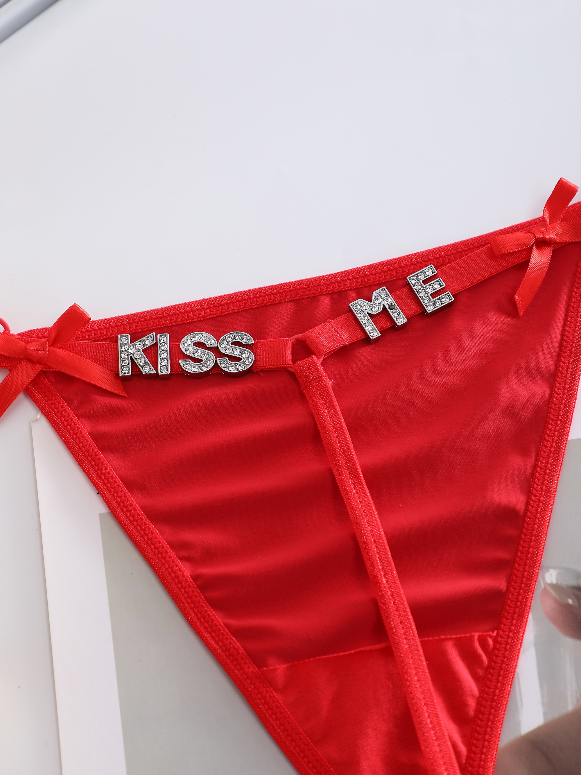 Letter Rhinestone Thongs Soft Comfy Cut Bow Tie Panties - Temu Canada