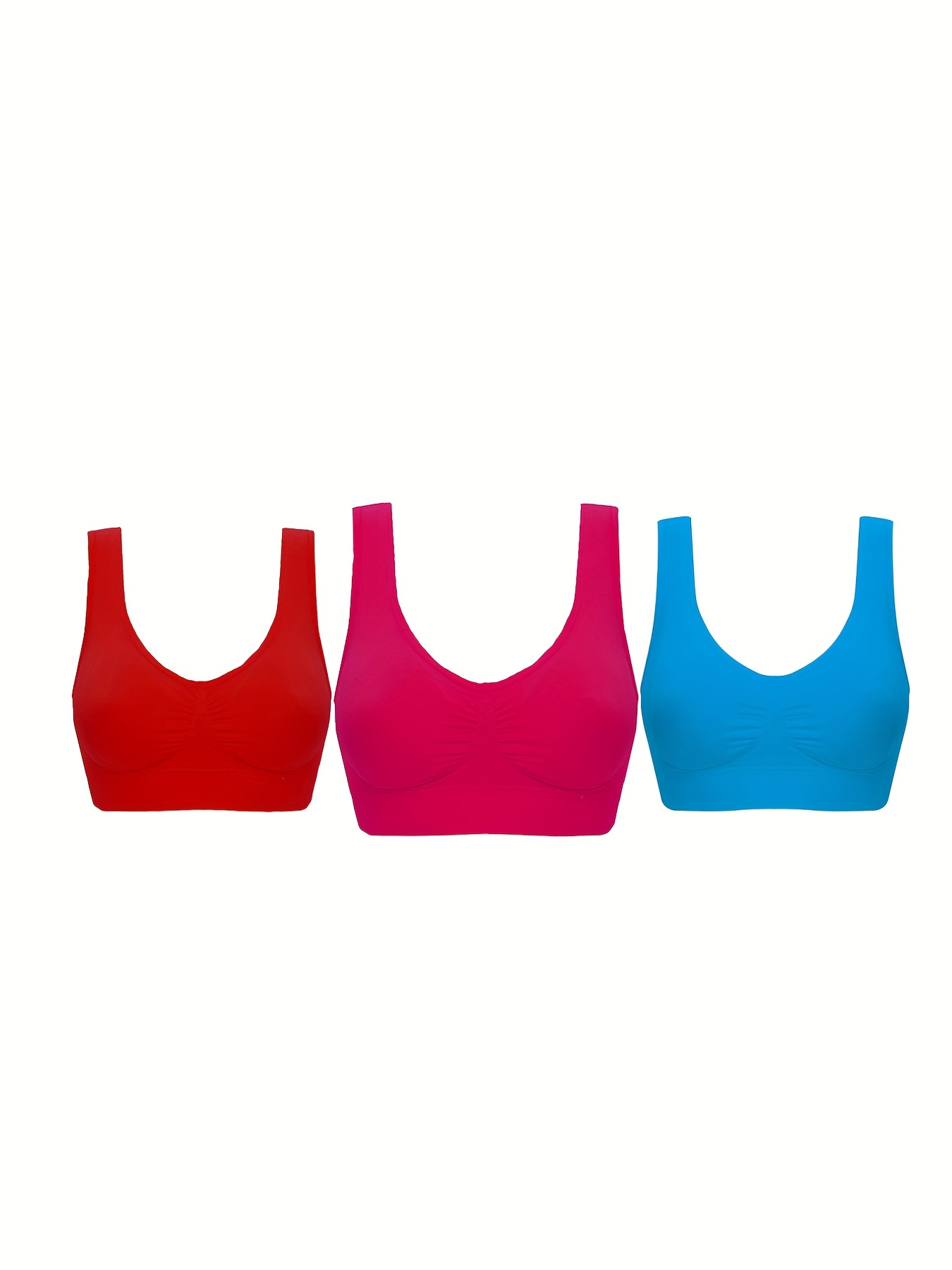 3 Pack Plus Size Casual Bras Set, Women's Plus Solid Wireless Invisible  Seamless Pullover Bralette 3pcs Set