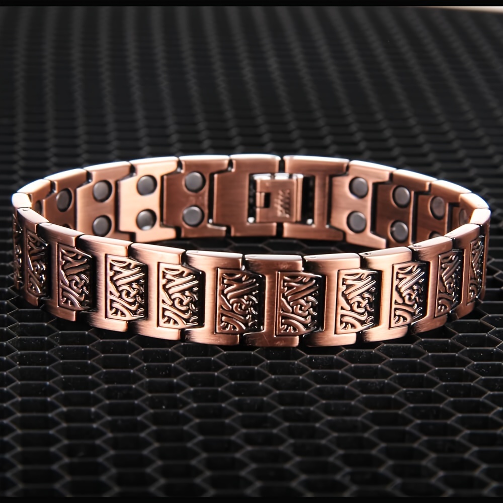 

1pc Men Copper Magnetic Bracelets, Copper Bracelet With Double-row Strength Magnets, Adjustable Jewelry With Sizing Tool