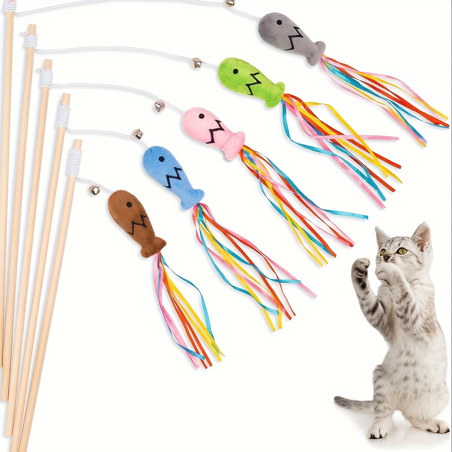 Cat Wand Toys Interactive Cat Toys Fish Colorful Ribbons - Temu