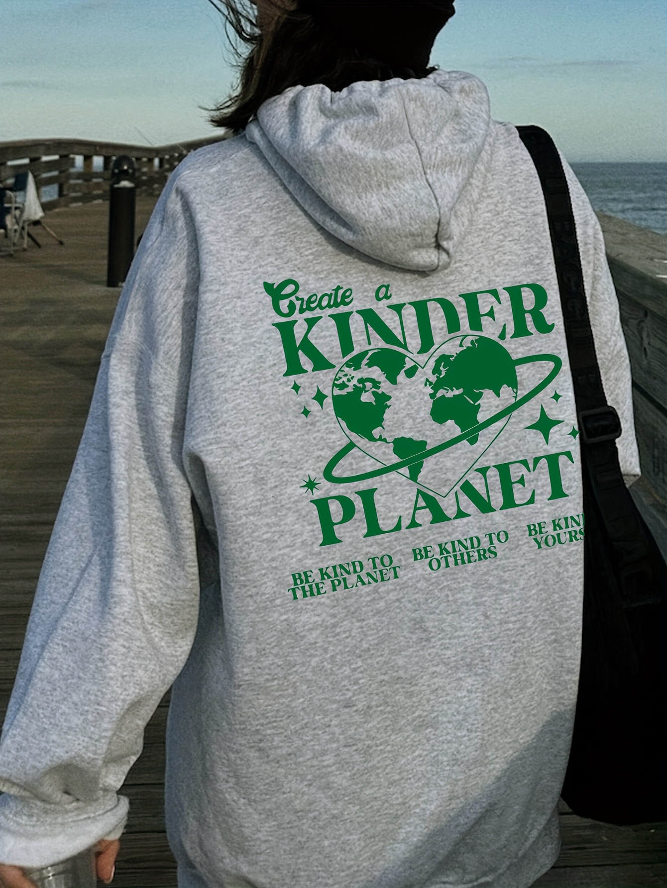 Planet print cheap drop shoulder hoodie