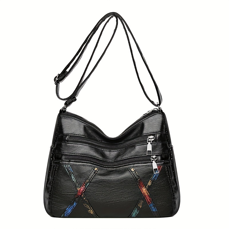 Casual Multi Zipper Layer Shoulder Bag, Multifunctional Women's