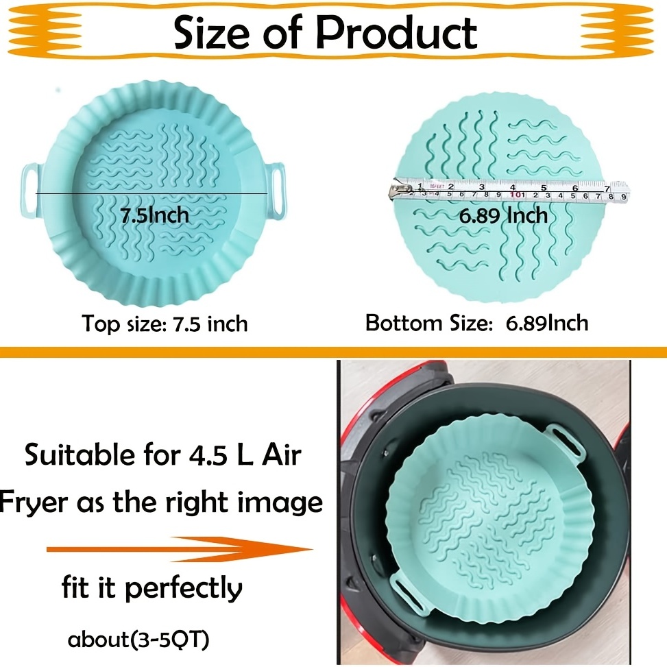 2 Pack Air Fryer Silicone Baking Tray 7.5inch for 3 to 5 Qt Reusable  (Blue+Grey) in 2023