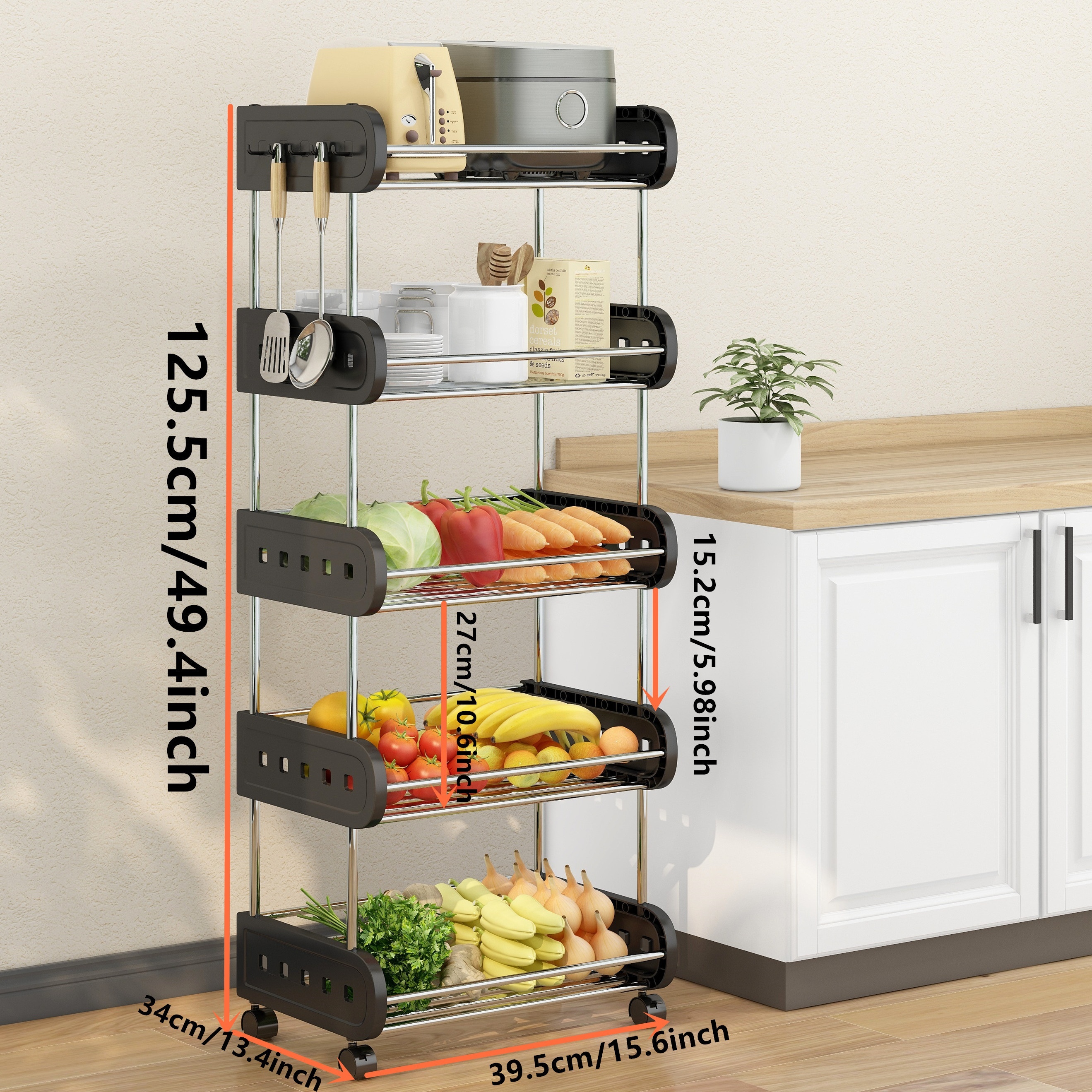 Carro Rack De Almacenamiento Para Cocina Grande Frutero Multifuncional 5  Niveles