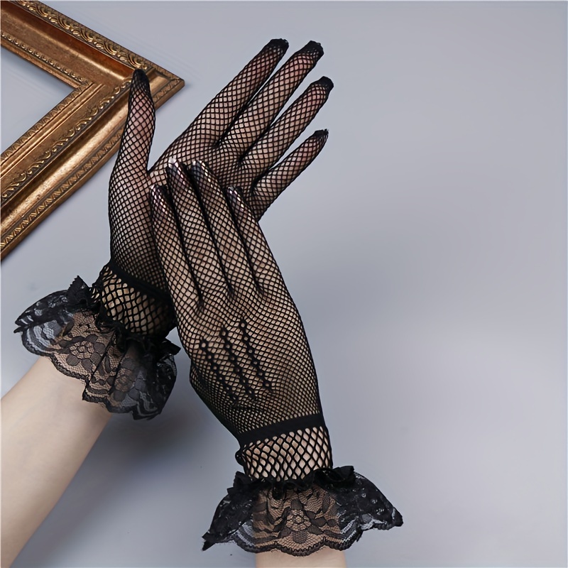 Womens black deals lace gloves