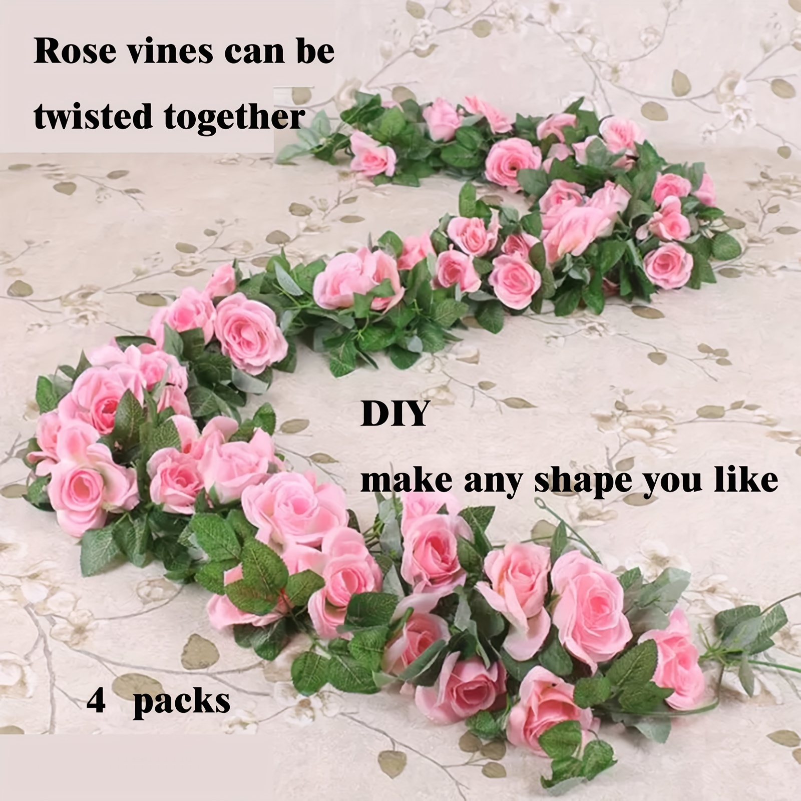 2/4/6 Pack Artificial Flower Garland Rose Vines Hanging Rose for Wedding  Decor