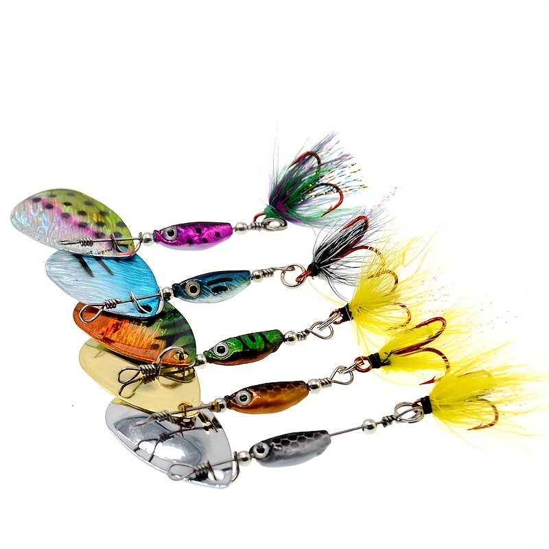 Spinner Bait Hard Spoon Bass Lure With Feather Treble Hooks - Temu
